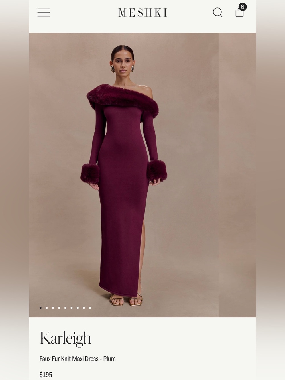 Meshki Kareleigh faux fur knit maxi dress plum